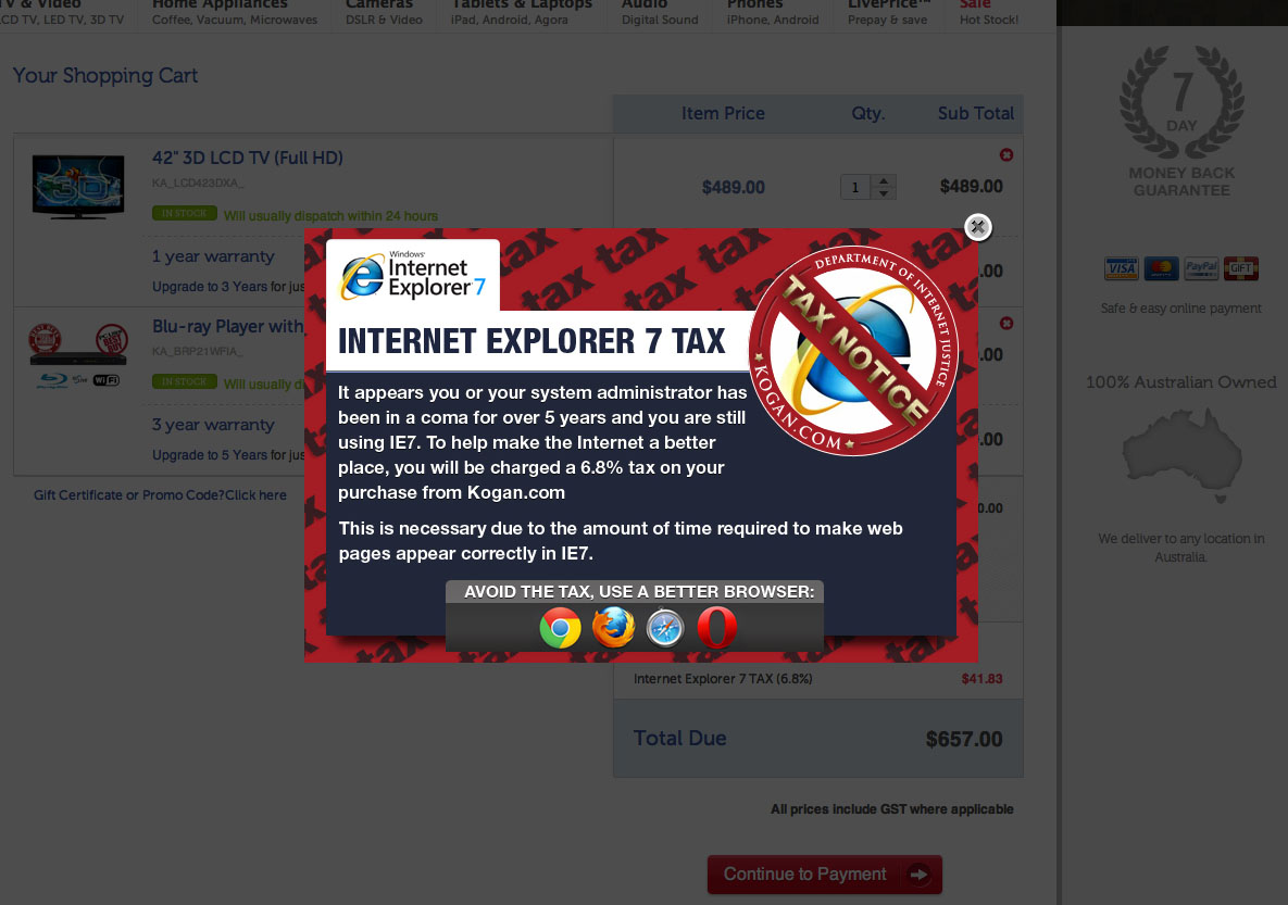 Kogan - Internet Explorer 7 Vergisi Uyarısı